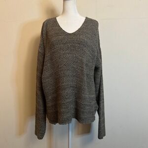 Natural Threads V-Neck Chunky‎ Knit Sweater Marled Brown Tan Size Small